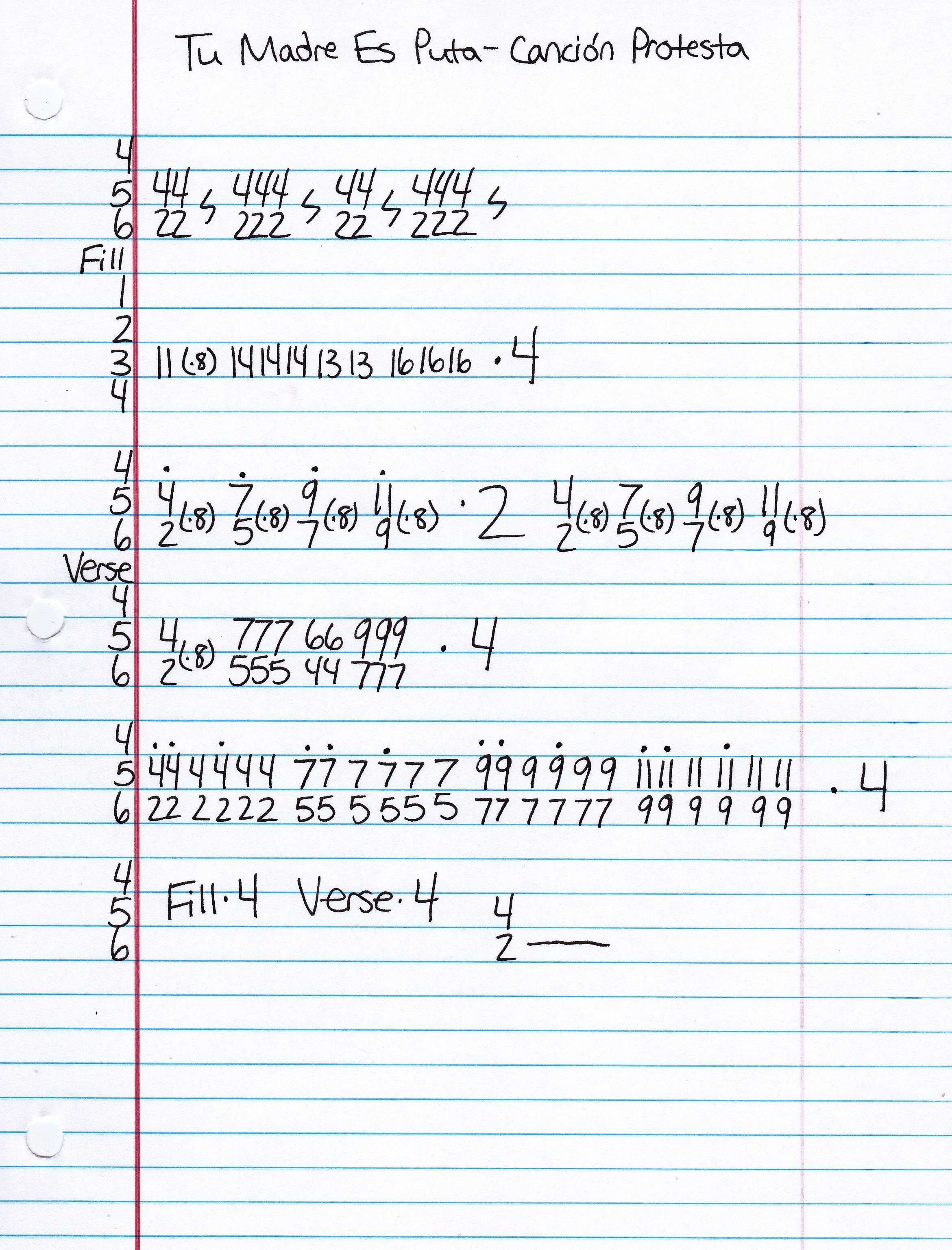 High quality guitar tab for Cancion Protesta by Tu Madre Es Puta off of the album Ensalada De Cono. ***Complete and accurate guitar tab!***